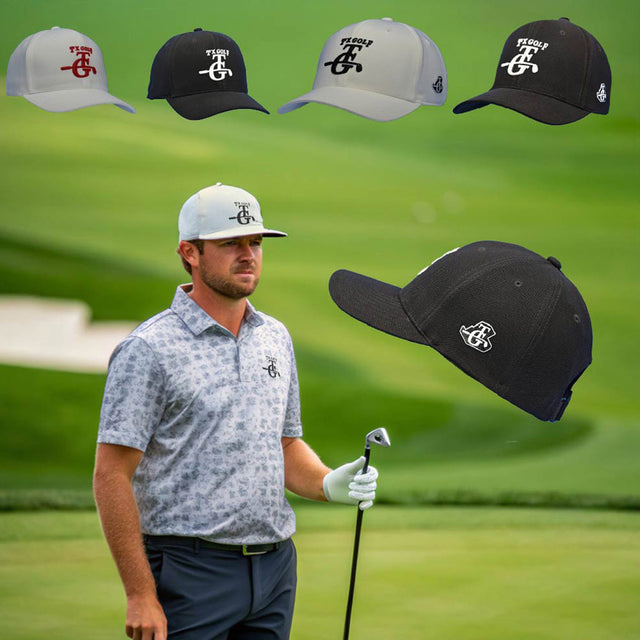 TX Golf Collection logo displayed over a scenic Texas golf course at sunrise, featuring lush green fairways, sand bunkers, and a luxury clubhouse in the background. The design highlights Texas golf culture with a bold, elegant insignia