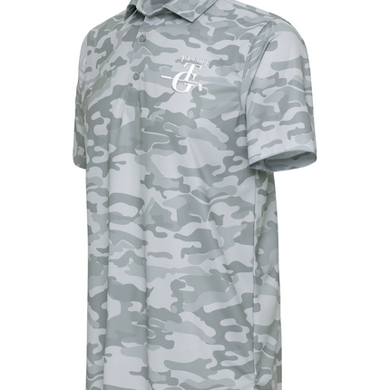 TX GOLF TG Crosswind Performance Light Gray Camo Golf Shirt with White Adornment Logo.