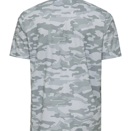 TX GOLF TG Crosswind Performance Light Gray Camo Golf Shirt with Red Adornment Logo.