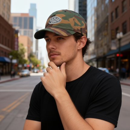 Texas Gear Emblem. Adorn the FlexFit  YP Classic Retro “CAMO” Trucker Hat