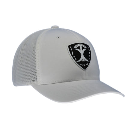 Out of Texas Tex Emblem. FlexFit Mesh White Hat.