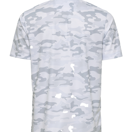 TX GOLF TG Crosswind Performance Light Gray Camo Golf Shirt with Black Adornment Logo.