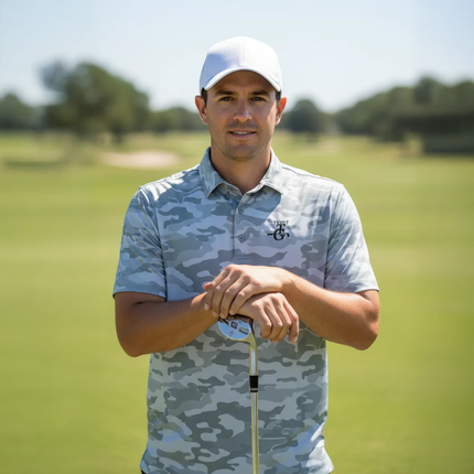 Texas-Inspired Newport Camo Performance Polo, adorned with the 3D TX-GOLF TG Logo.
