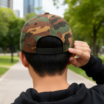 Texas Gear Insignia Logo. Adorn the FlexFit YP Classic Retro “CAMO” Trucker Hat