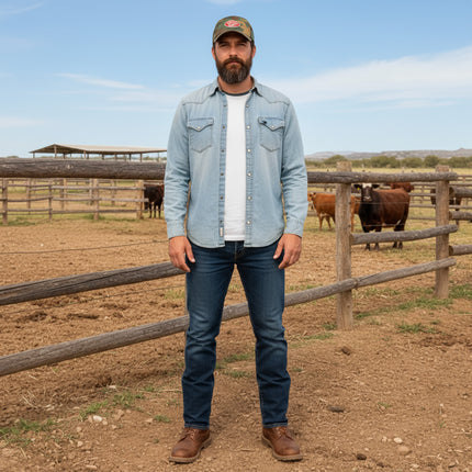 Texas Gear Emblem. Adorn the FlexFit YP Classic Retro “CAMO” Trucker Hat